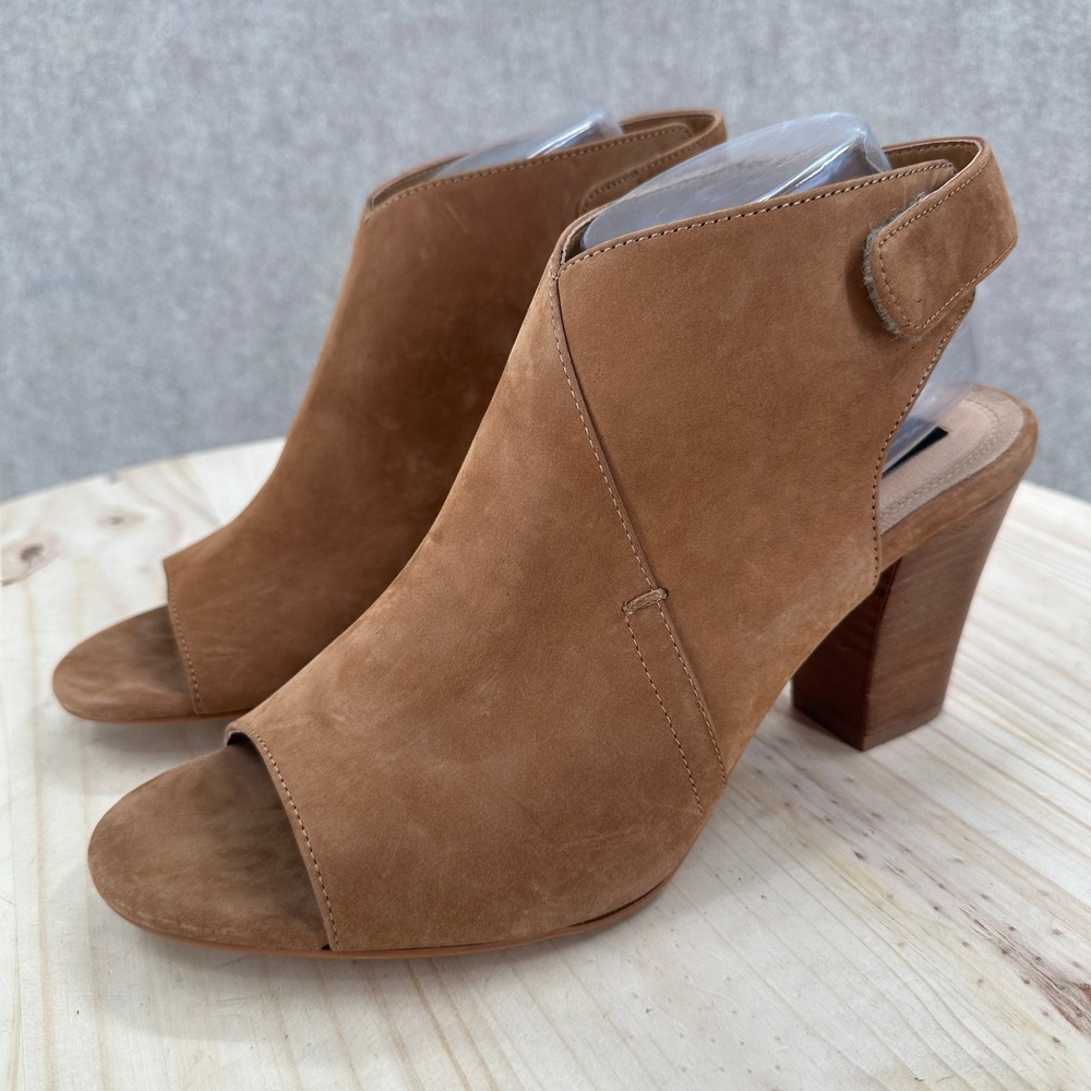Steve Madden Forster Mules 11M Tan Suede Peep Toe Slingback Block Heel Booties
